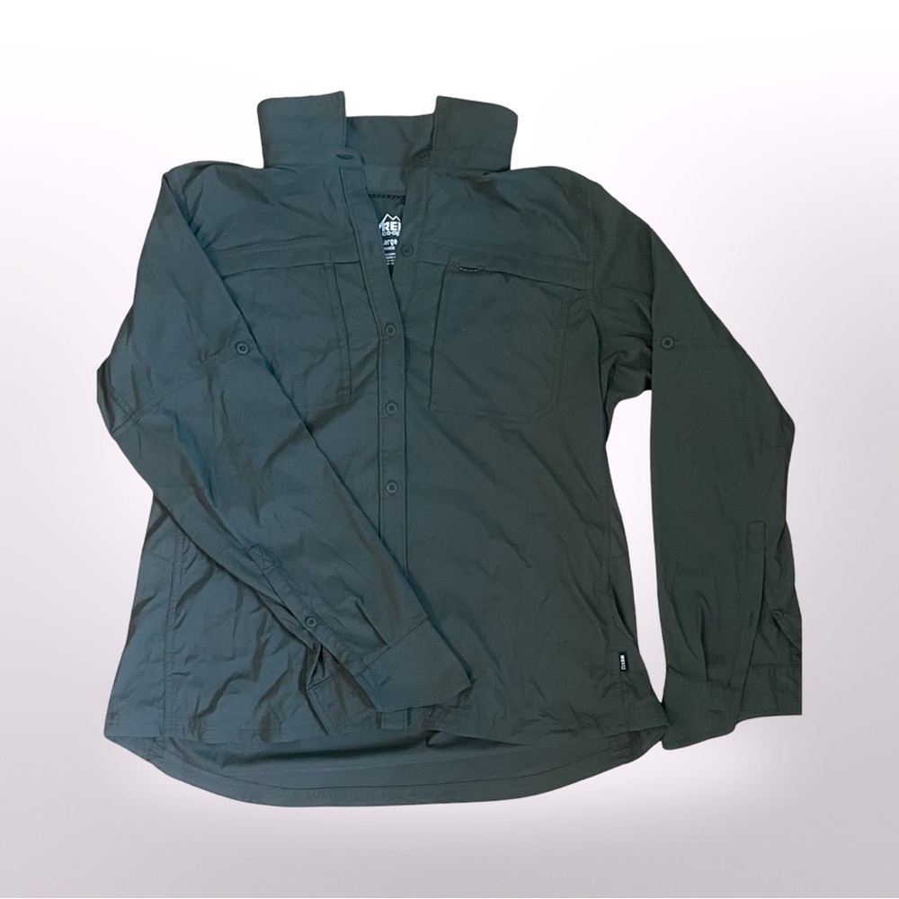REI brand long sleeve women’s button up, size L.